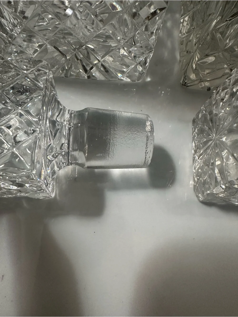 Cut Glass Square Decanters with Silver Labels - Clear Crystal
